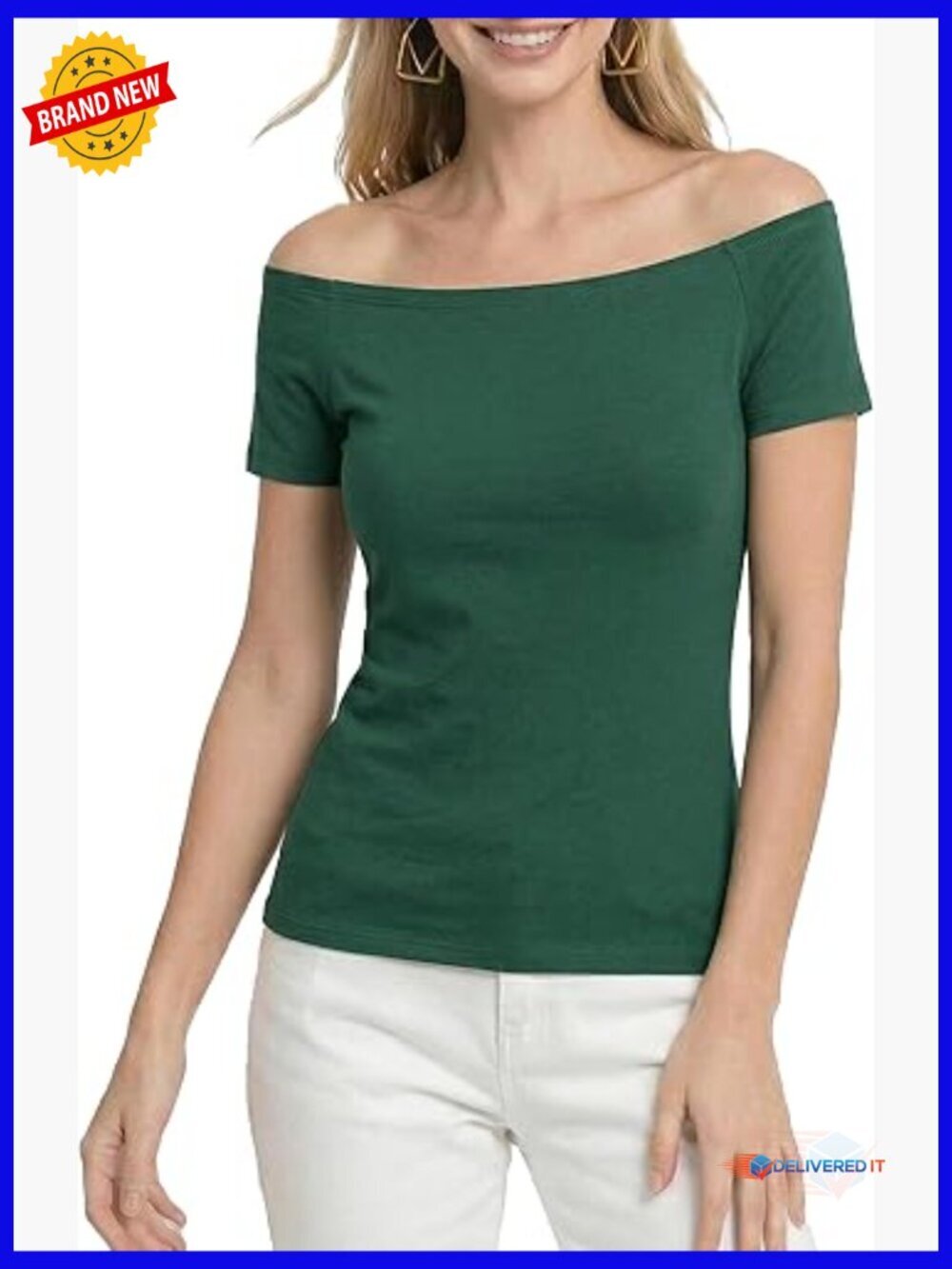 Off Shoulder Slim Fit Tee, Rayon Spandex, Casual Elegant Top